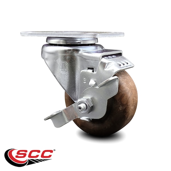 3.5 Inch High Temp Glass Filled Nylon Swivel Top Plate Caster with Brake SCC